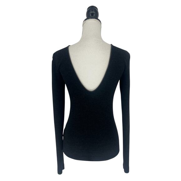 Brunello Cucinelli Monili Trim Virgin Wool Low Back Long Sleeve Top Dark Gray - Picture 8 of 11